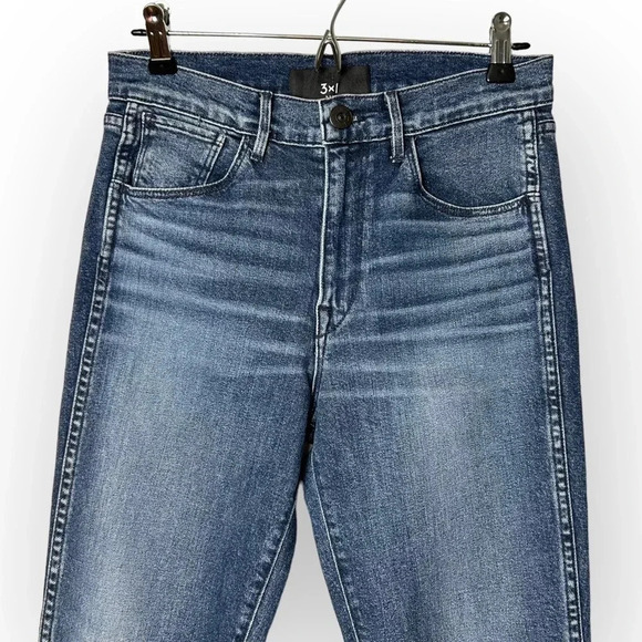 3X1  W3 Blue Cammi Cropped Distressed High-Rise Straight Leg Jeans 27 - Picture 5 of 10
